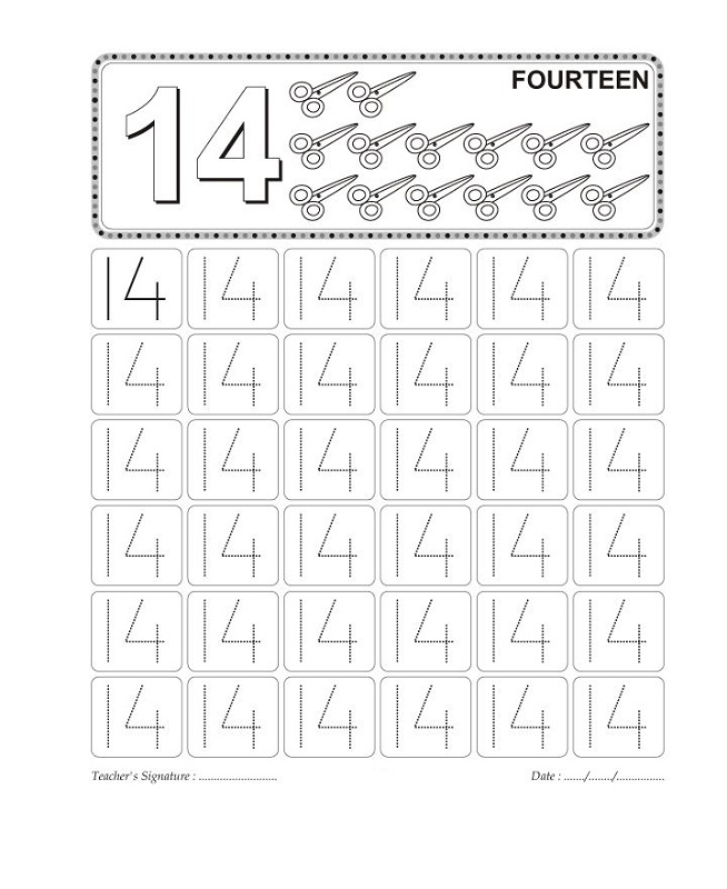 number 14 worksheets kindergarten