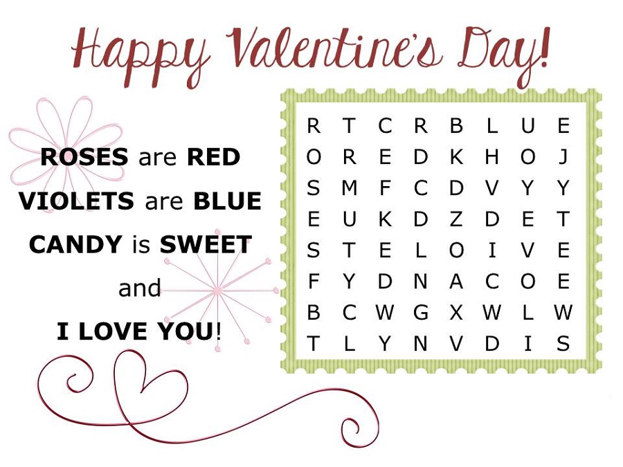 simple word searches valentine