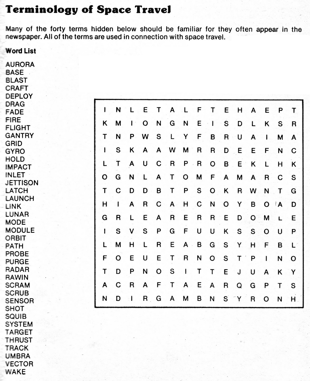 Space Word Search Printable Activity Shelter