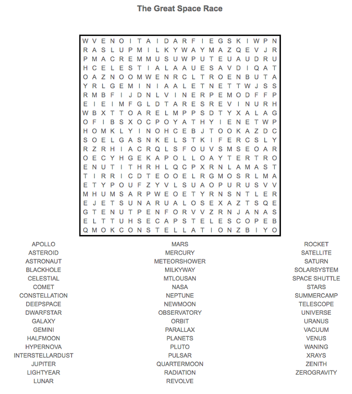 Space Word Search Printable | Activity Shelter