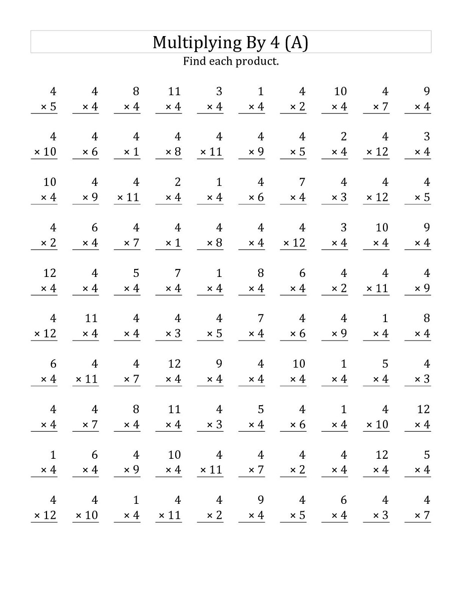 4 times tables worksheets children