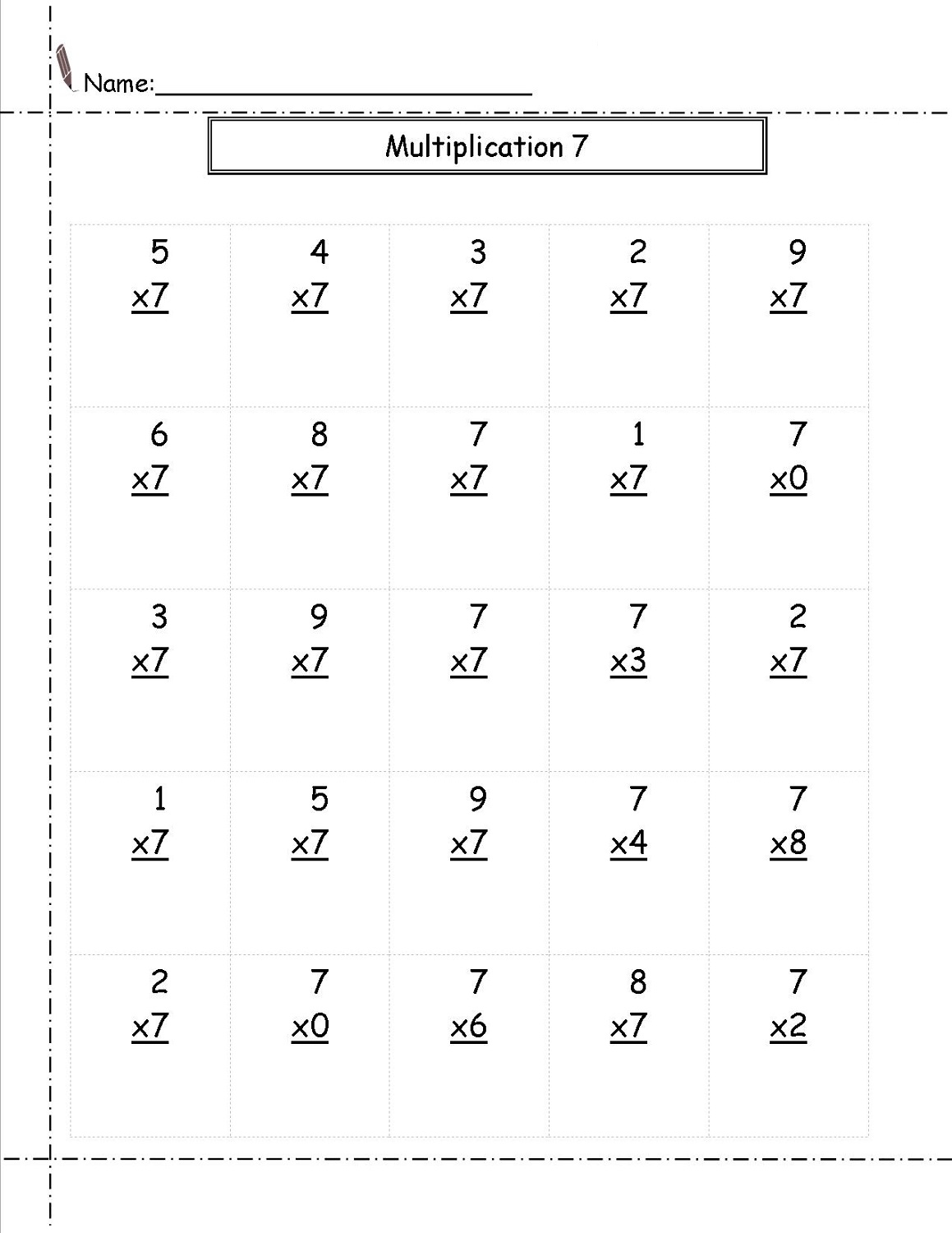 7 times tables worksheet 2nd grade