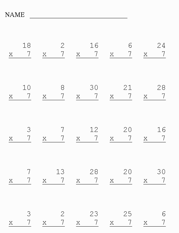 7 times tables worksheet 4th grade
