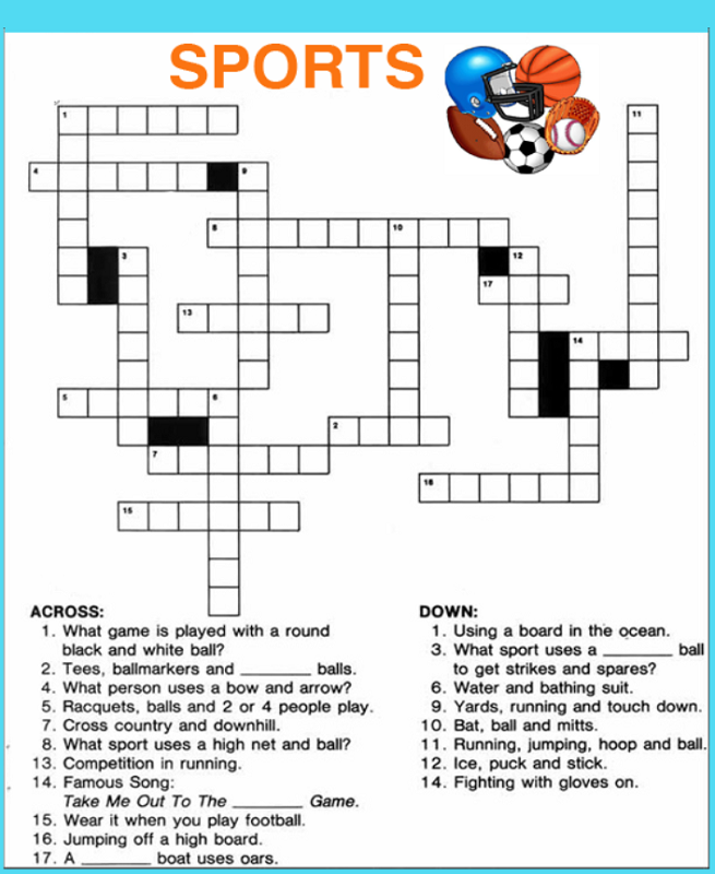 crossword puzzle kids sport