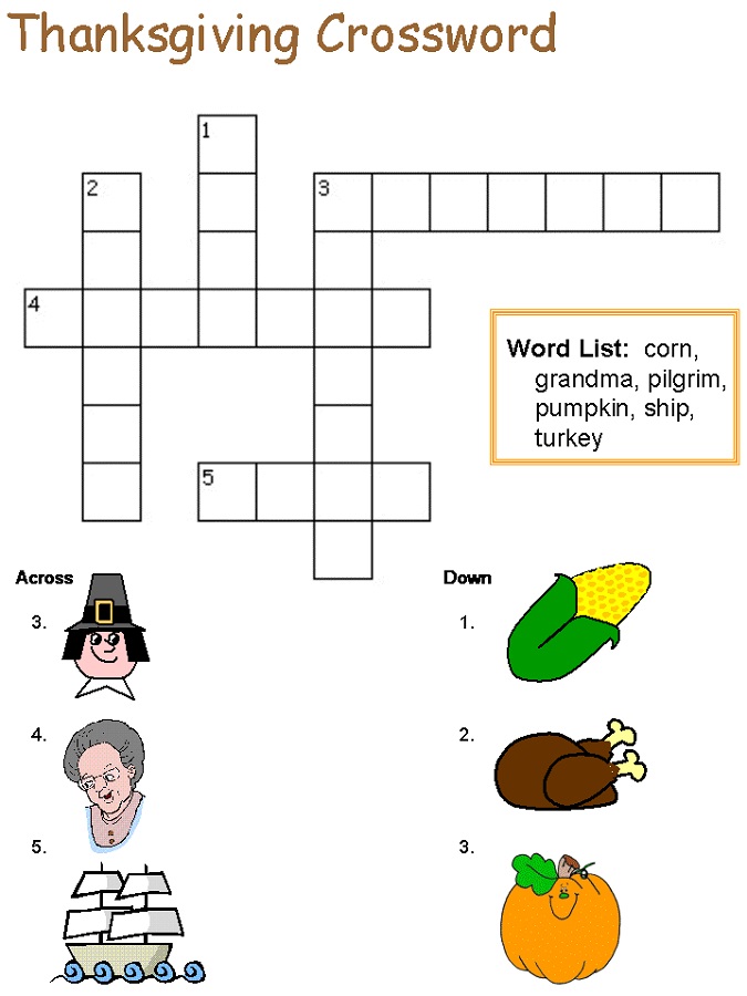 crossword puzzle kids thanksgiving