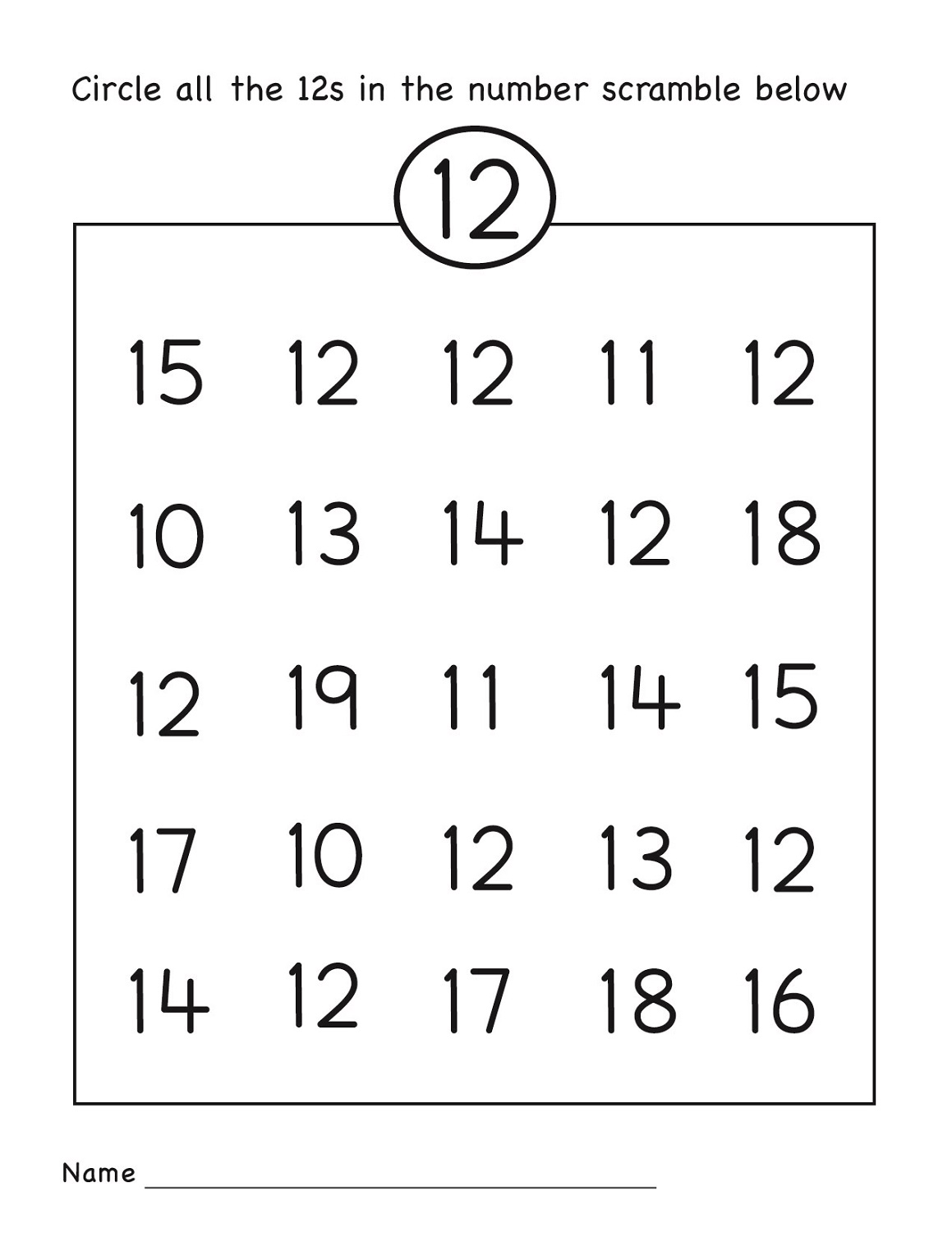 number 12 worksheet circle