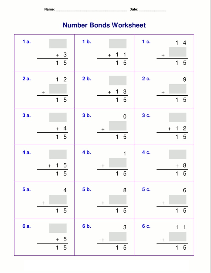 number 15 worksheets bond