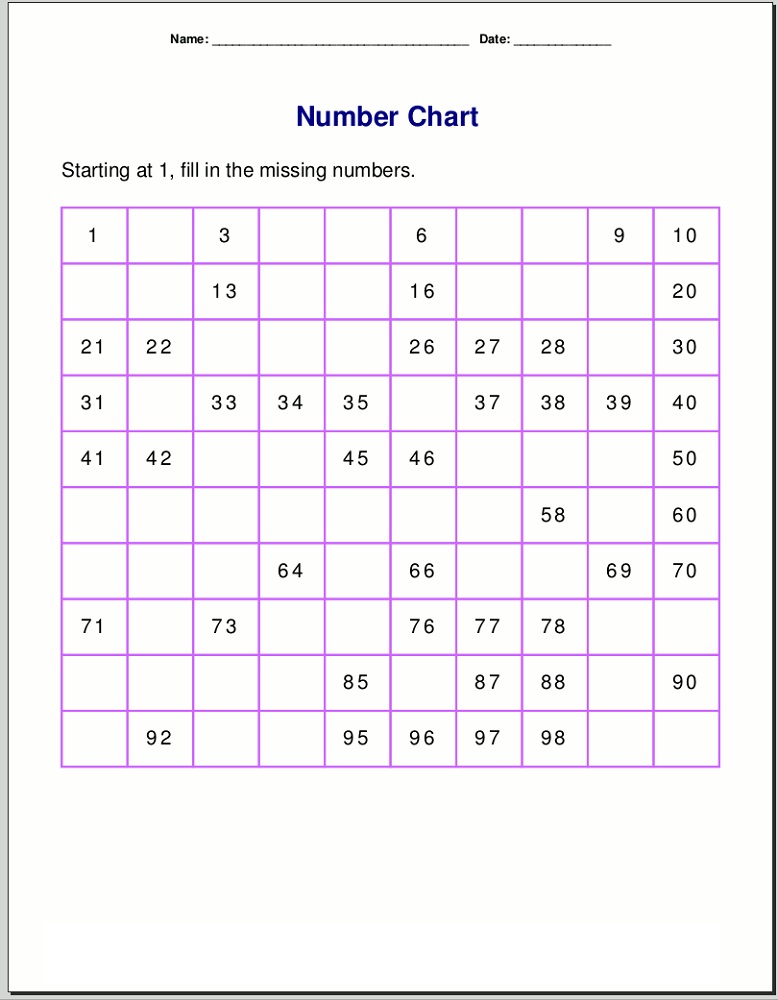 number worksheets 1-100 for kids