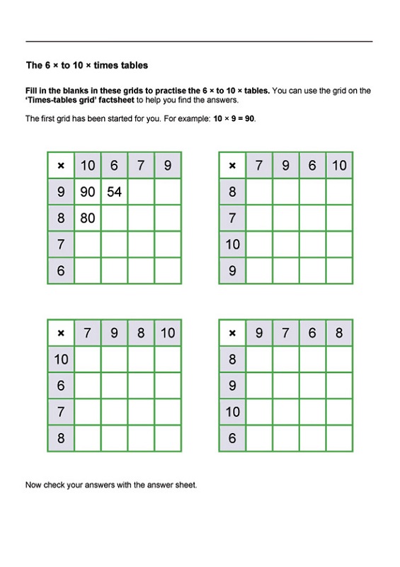 times table practice sheets for kids