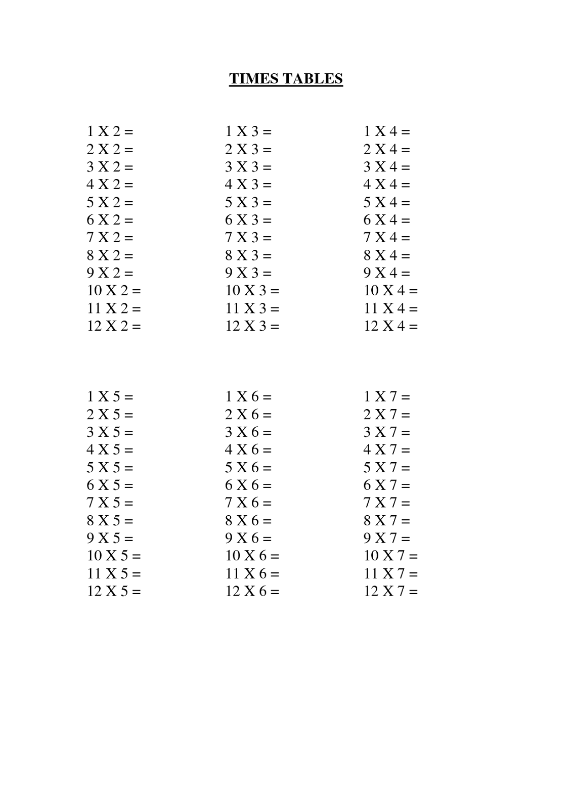 Times Table Practice Sheets | Activity Shelter