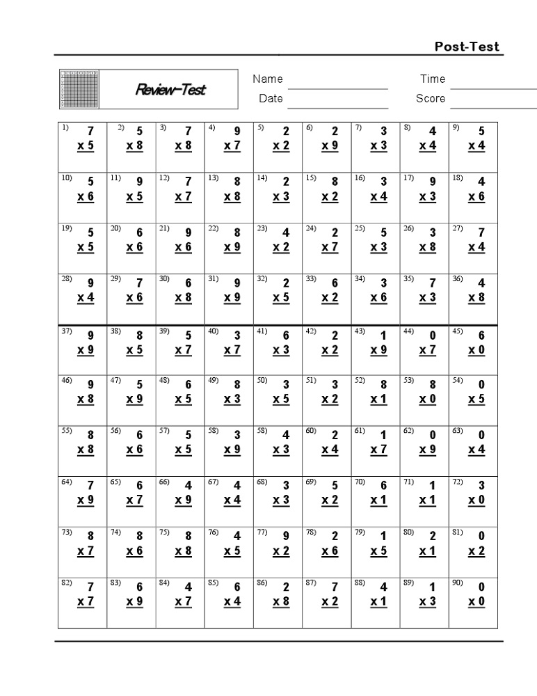 times table practice sheets test