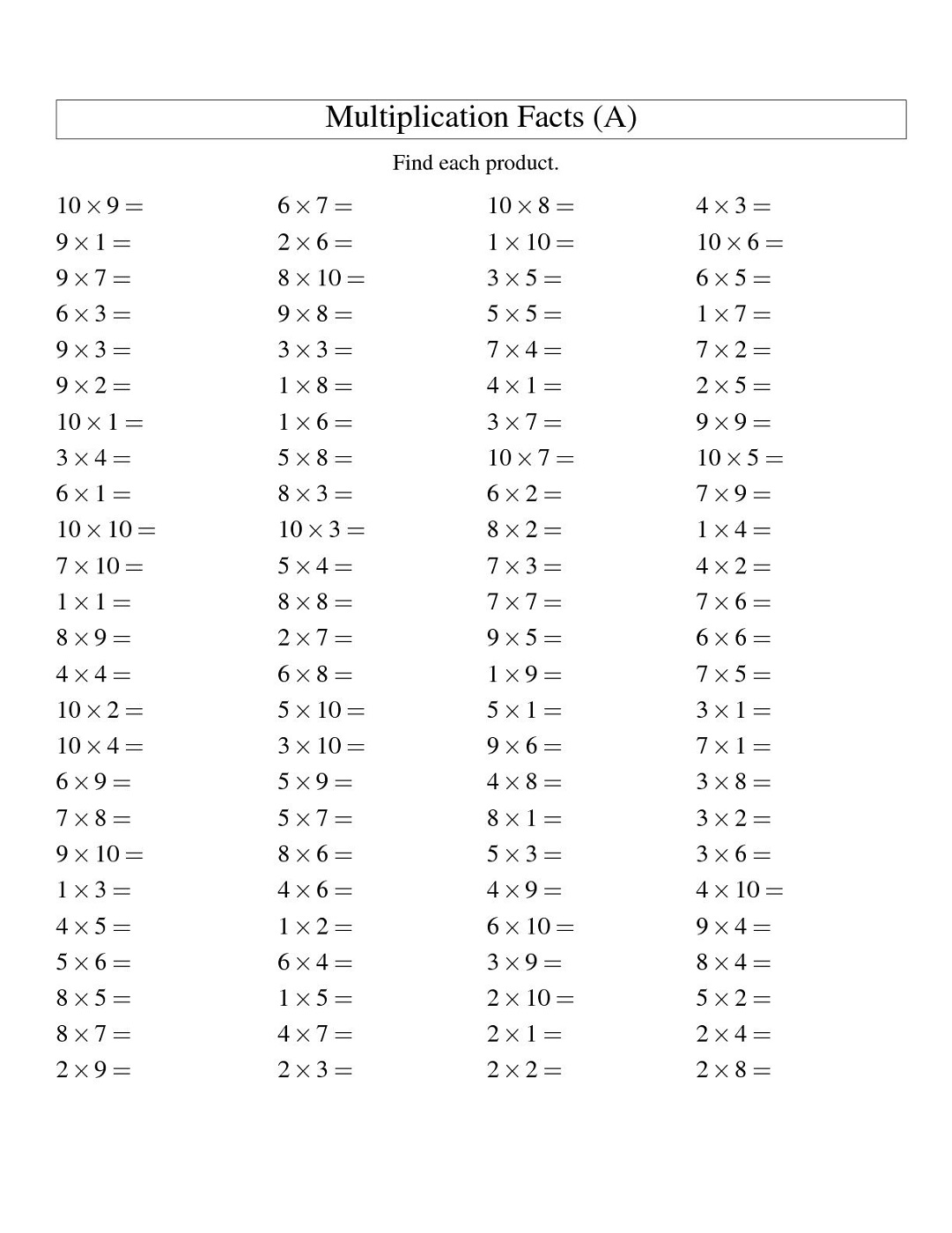 times table practice sheets to print