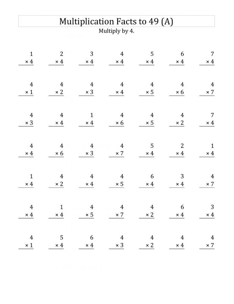 4 Times Table Worksheets Printable Activity Shelter