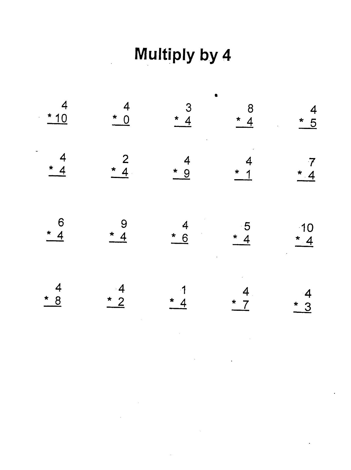 Multiplication Table 4 Worksheet