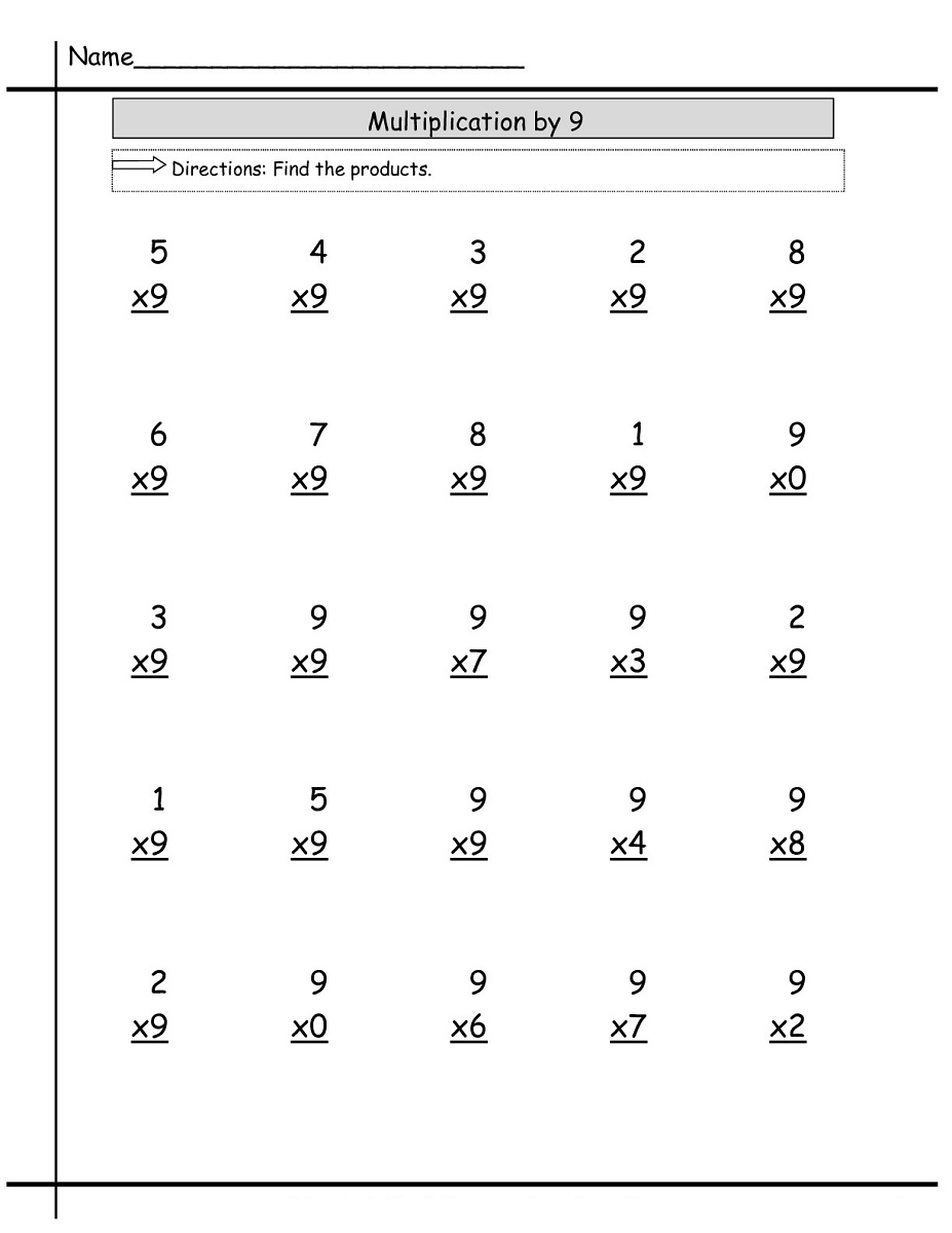 Nine Multiplication Worksheet