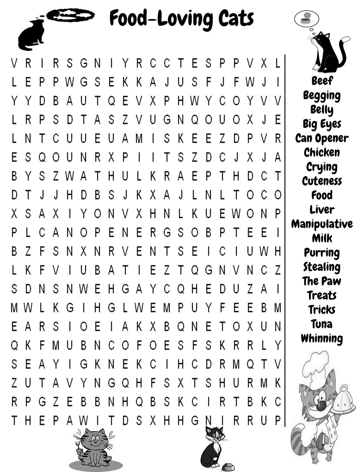 cat word search food