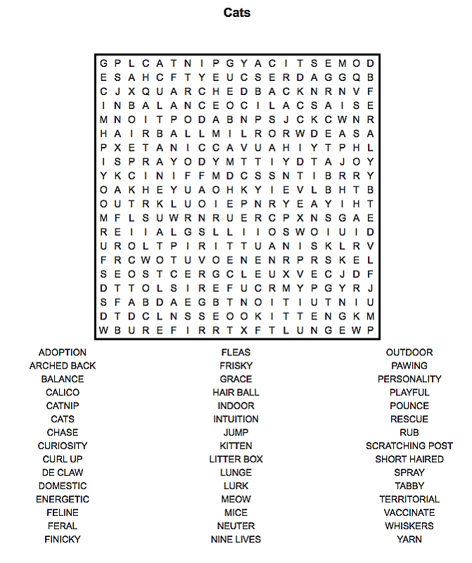 cat word search puzzles