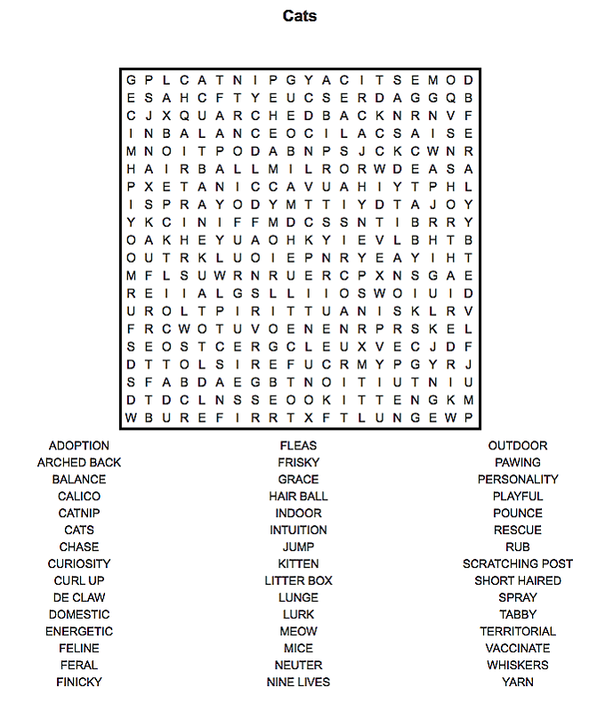 Cat Word Search to Print | Activity Shelter