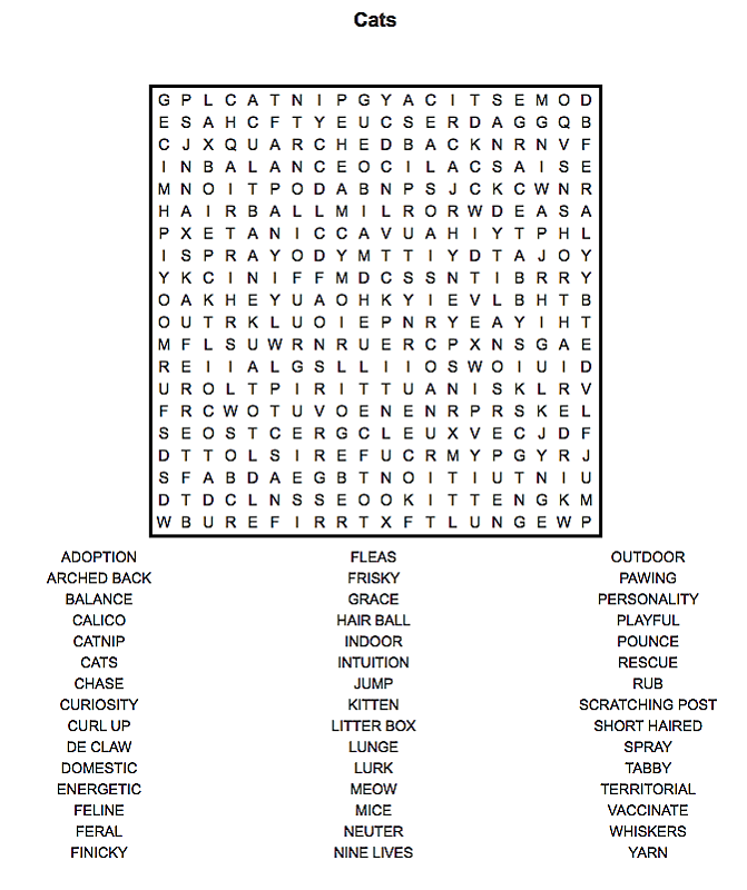 Printable Cat Word Searches