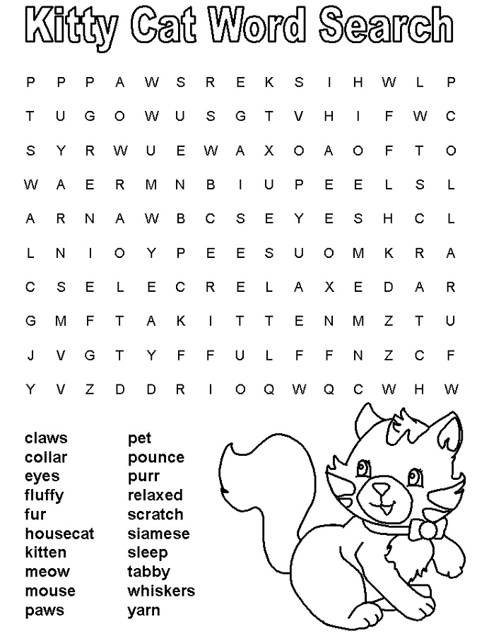 Cat Word Search To Print Activity Shelter