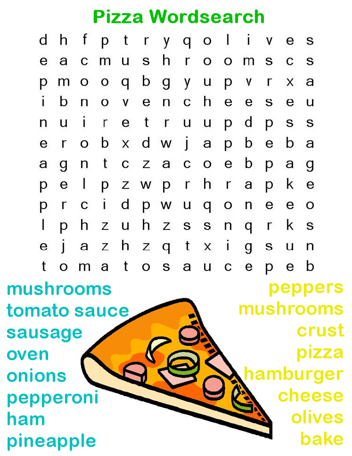 children word search pizza