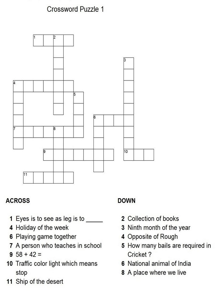 childrens crossword puzzles printable