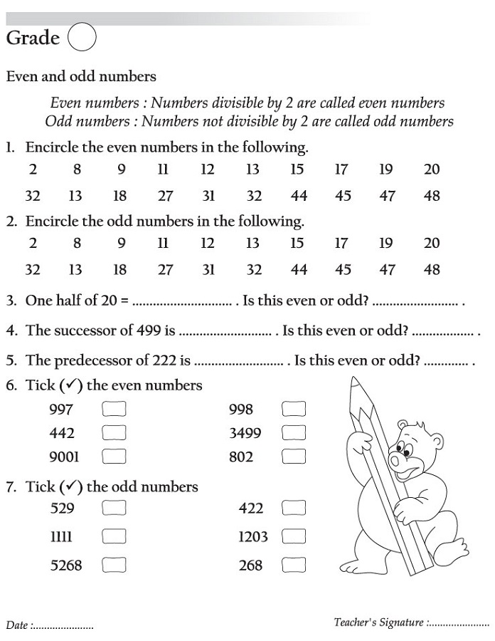 Odd And Even Numbers Chart Worksheet