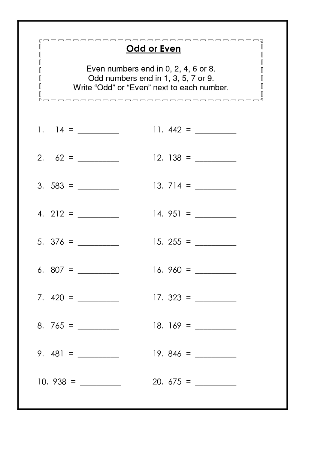 even and odd numbers worksheet simple