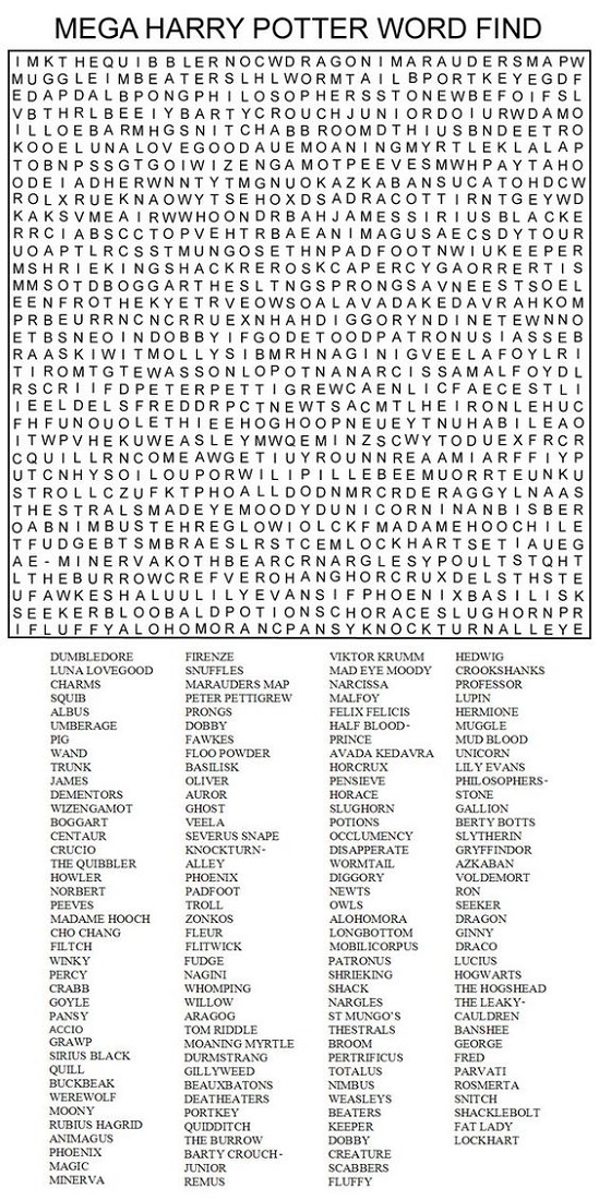 jumbo word search harry potter