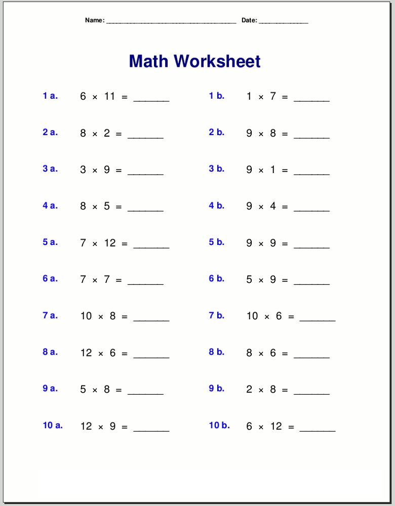 math quiz worksheet multiplication