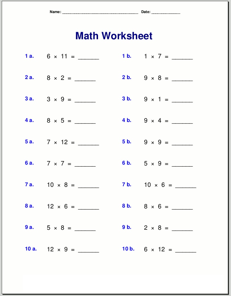 math worksheet quiz