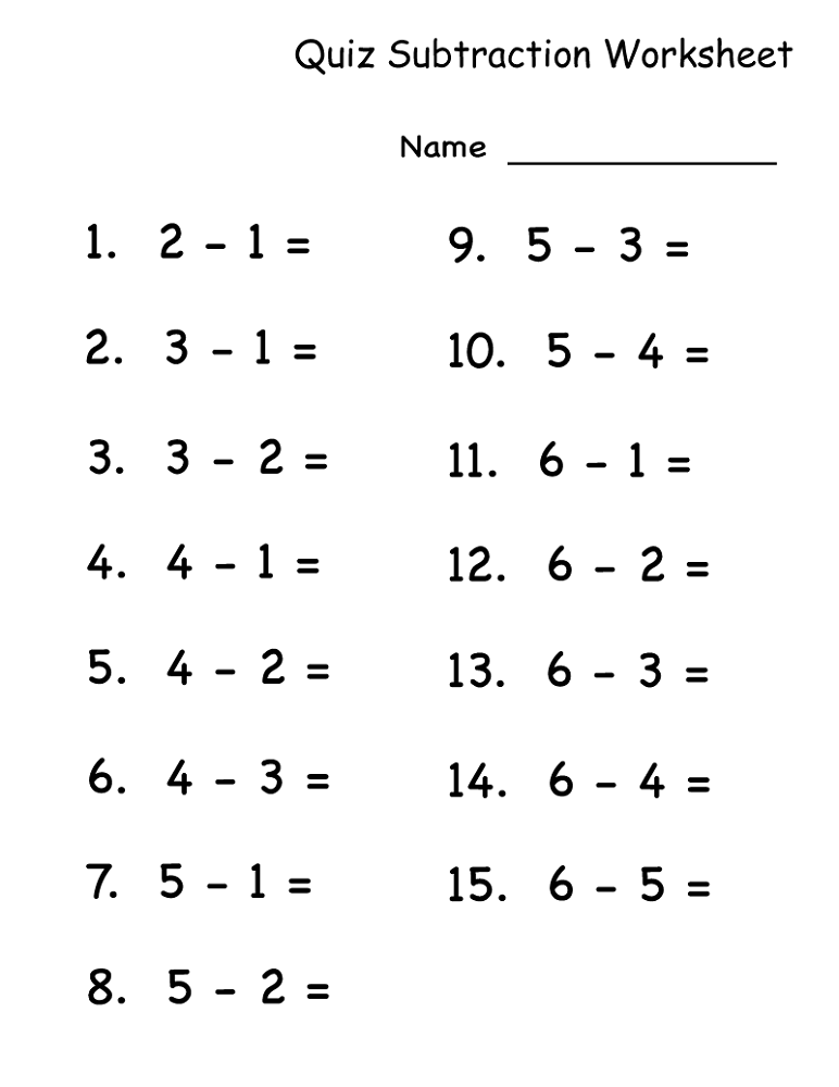 math quiz worksheet substraction