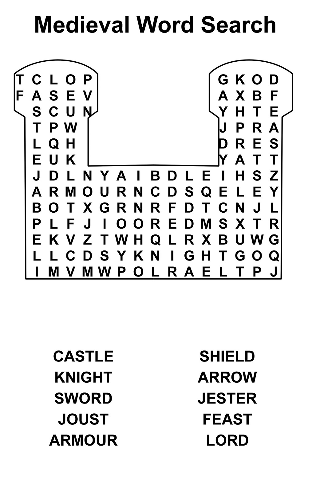 Medieval Word Search | Activity Shelter