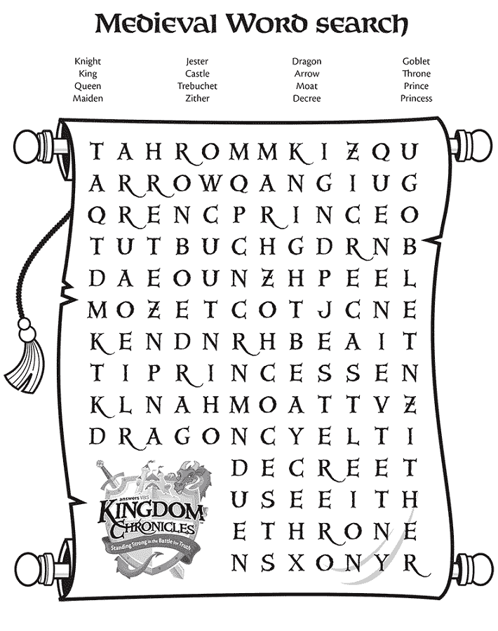medieval word search puzzle