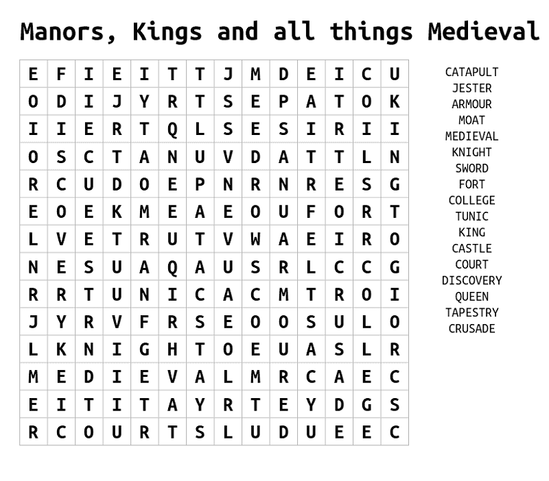 medieval word search simple