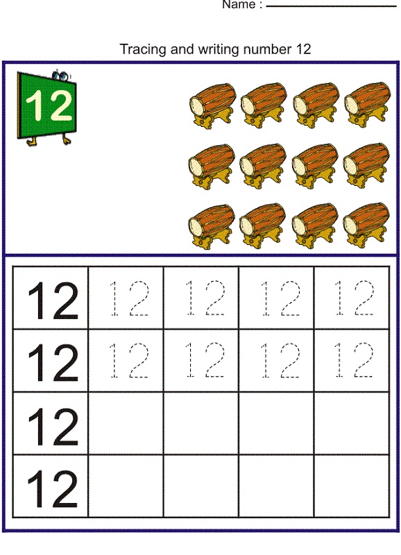 number 12 worksheets for kids