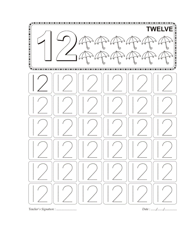 number 12 worksheets preschoolers