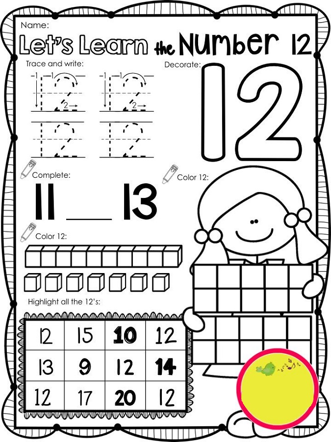 number 12 worksheets printable