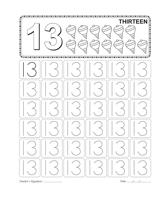 number 13 worksheet for kids