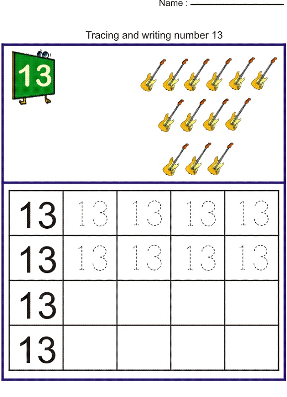number 13 worksheet kindergarten