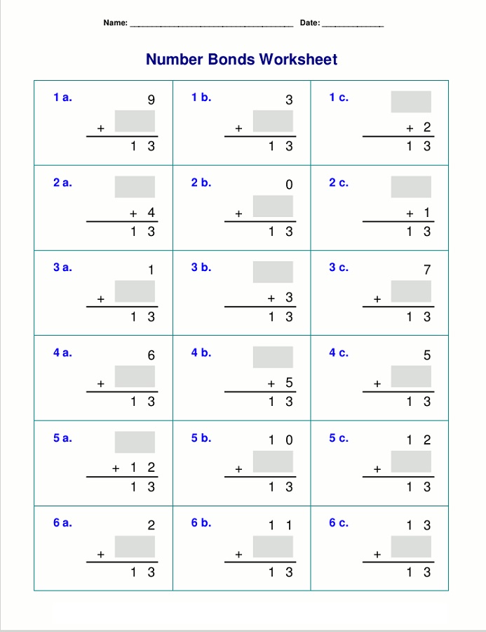 number 13 worksheet vertical