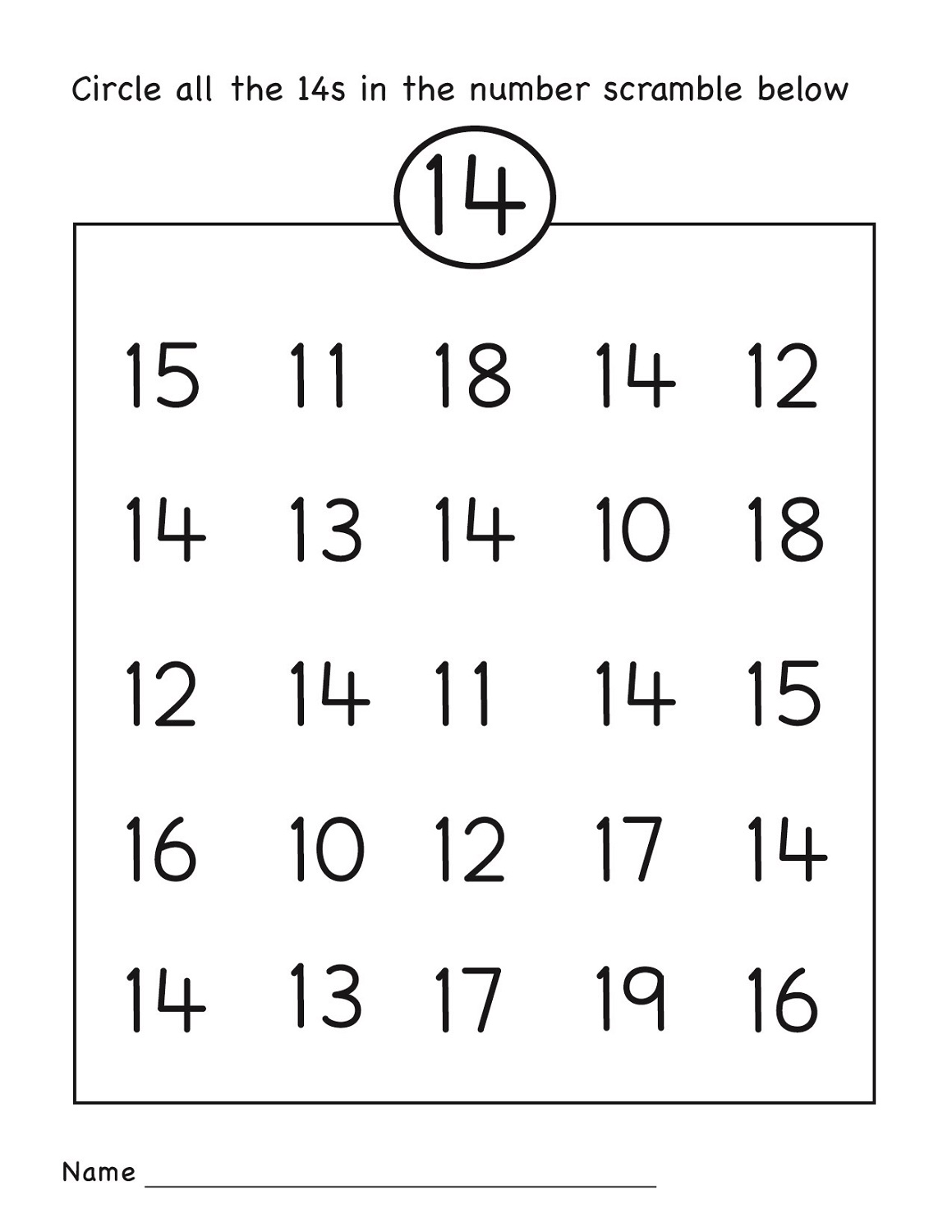 number 14 worksheet circle