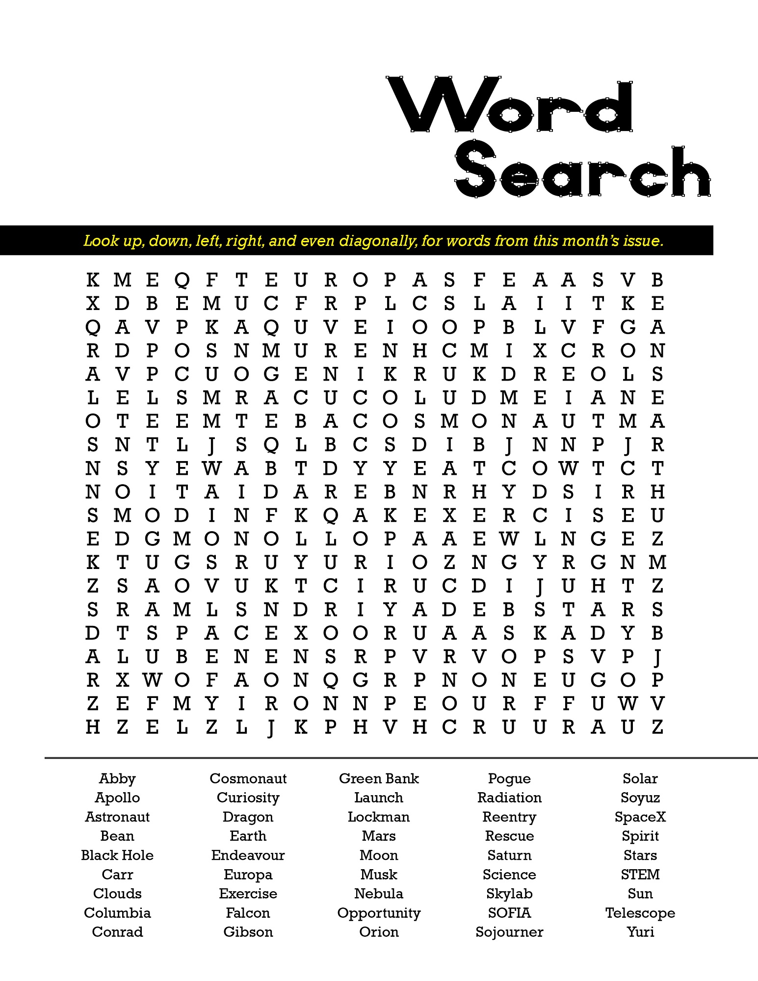 solar system wordsearch rocket