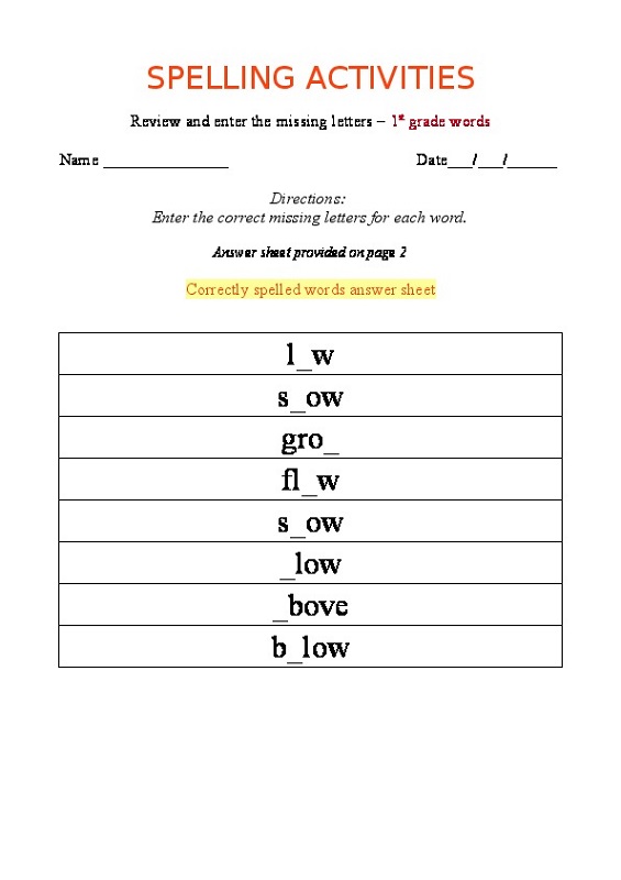 word games worksheets printable