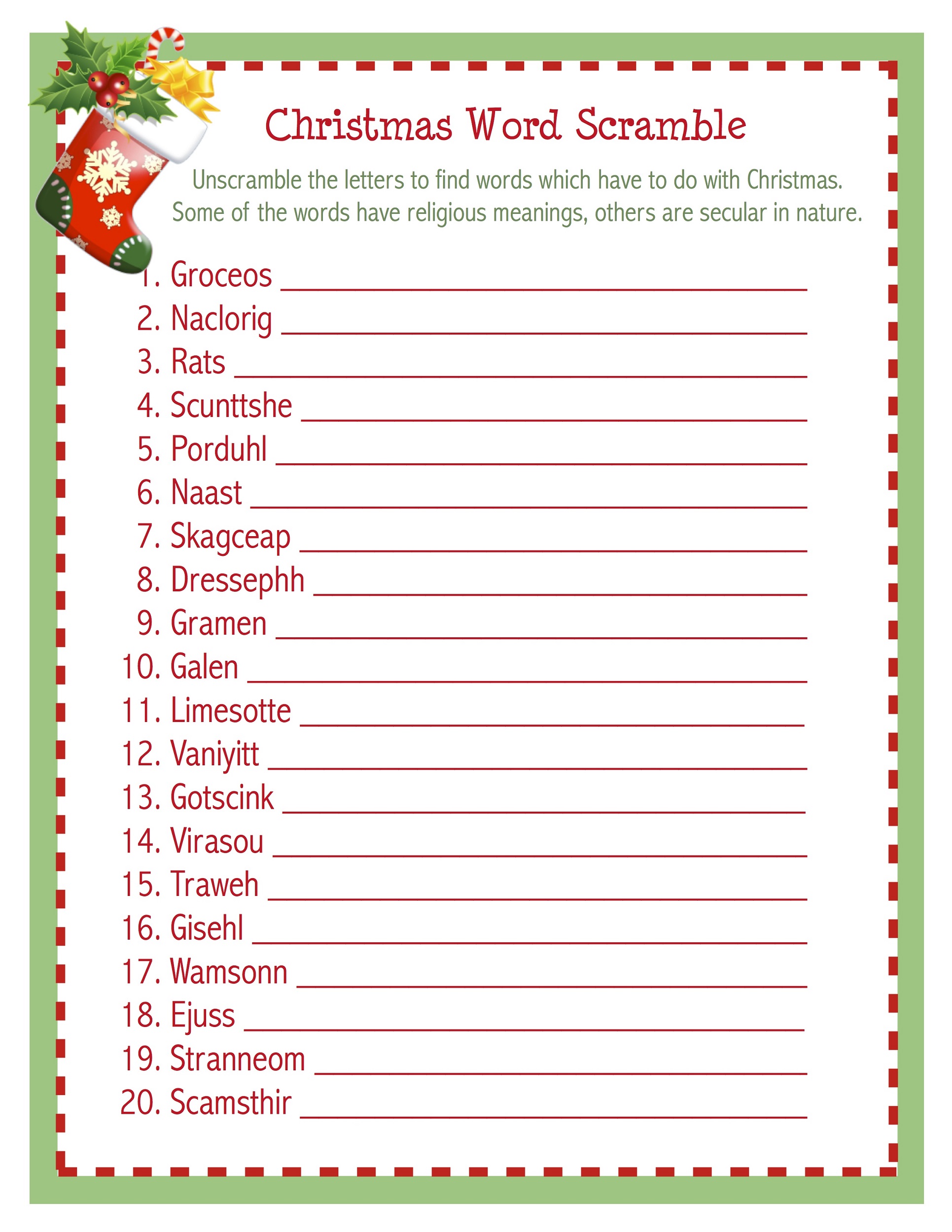 Free Printable Christmas Word Scrambles