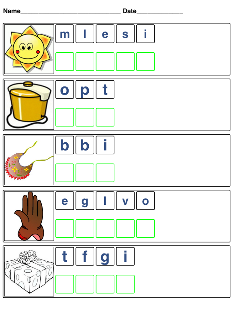 word scramble for kids simple