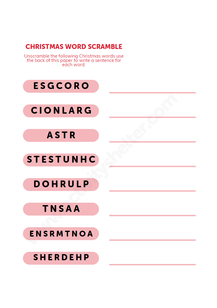word scramble puzzle christmas event