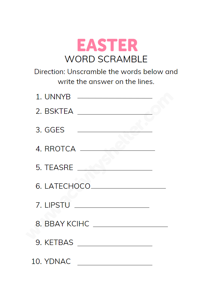 word scramble puzzle easter