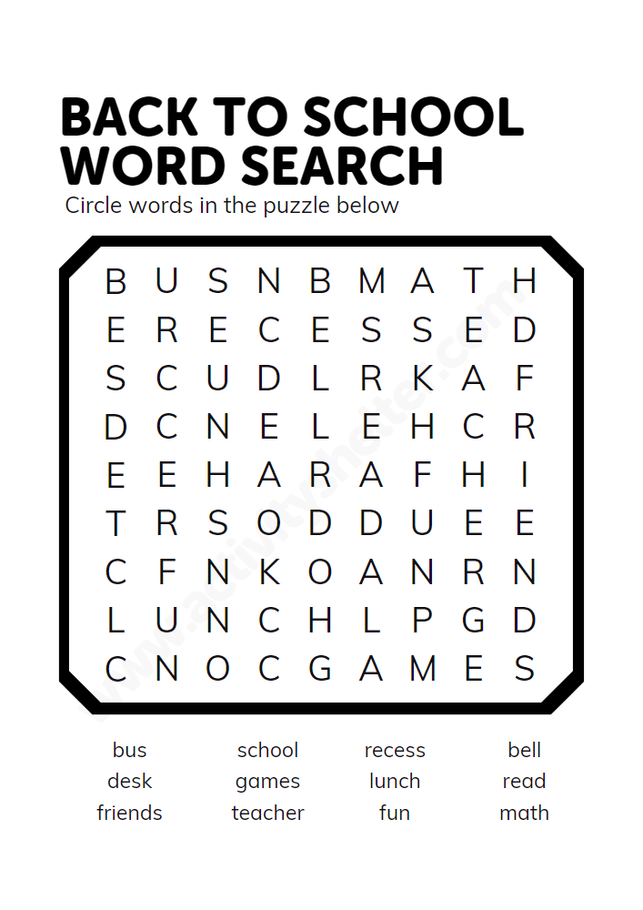 word search for children printable