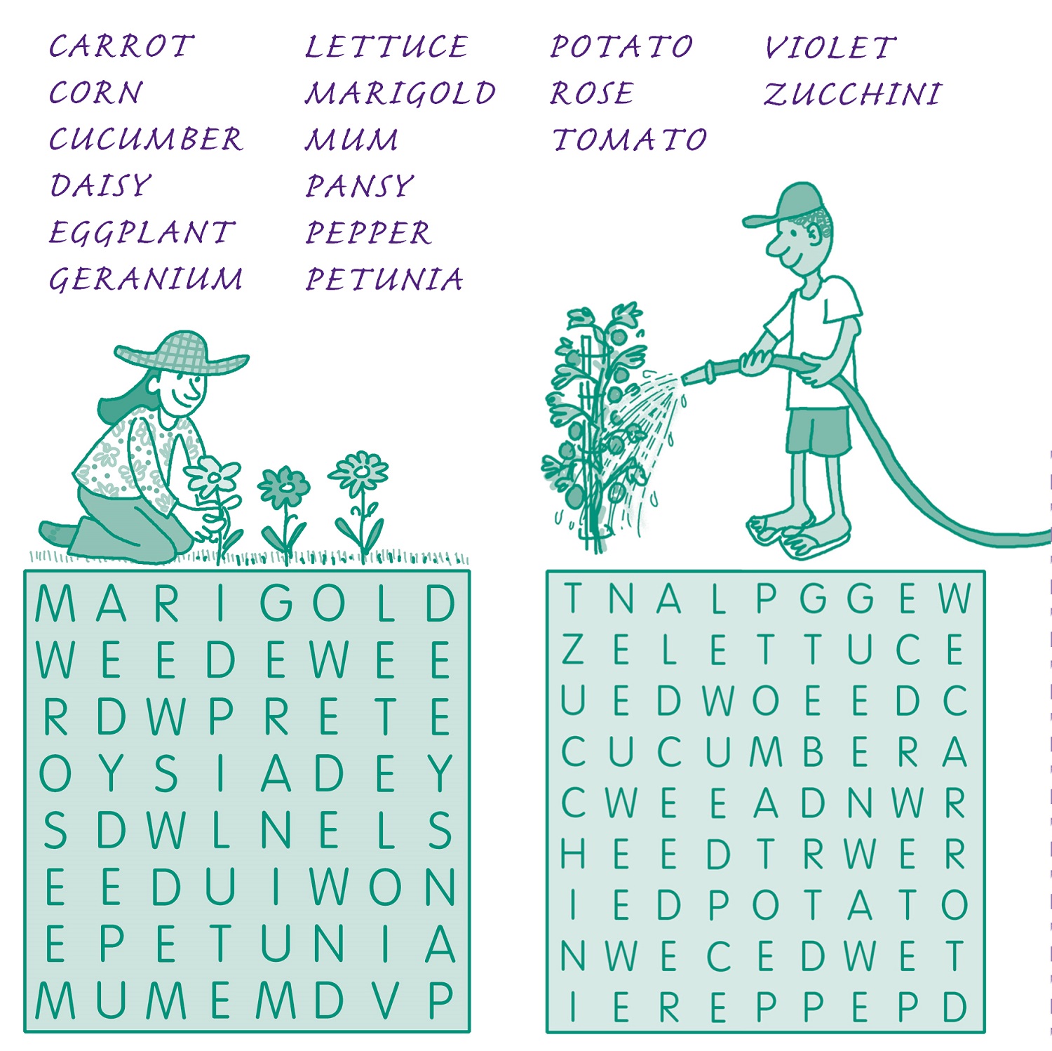 word search for children vegetable